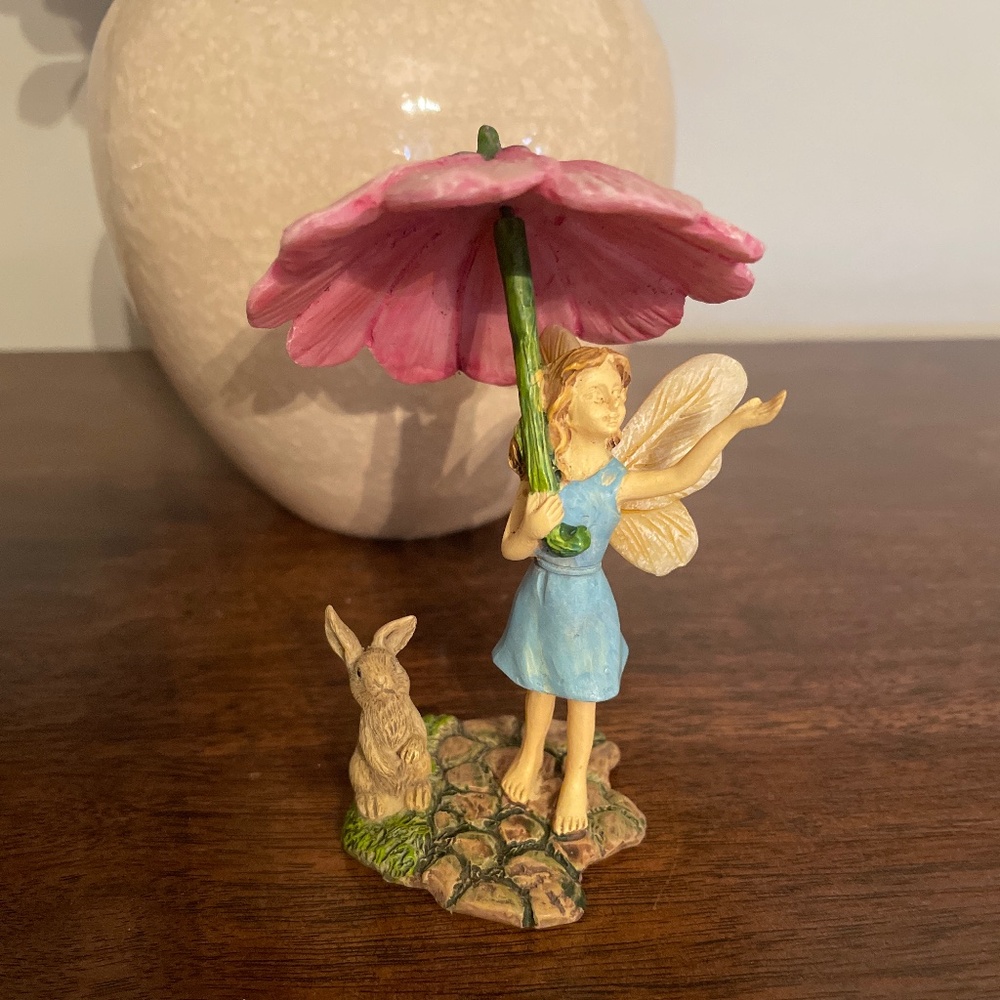 Garden fairy flower umbrella tiny bunny rabbit